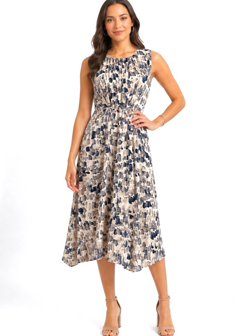 NIC+ZOE Abstract Brushstroke Sleeveless Flowy Midi Dress M boho retro cottage